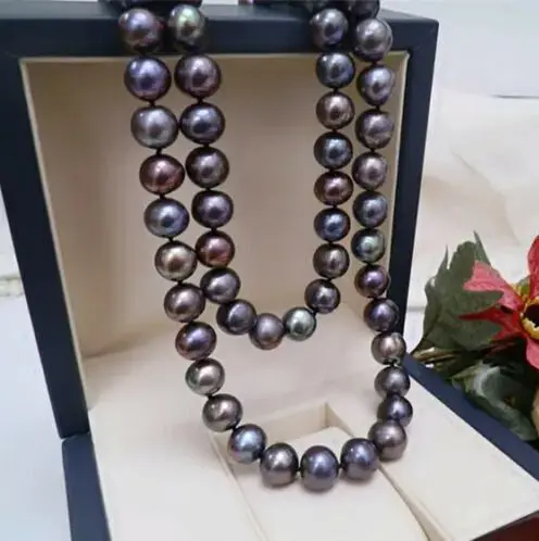 

AAA Real Natural 8-9mm Tahitian Black Pearl Round Beads Necklaces 36-100 inches