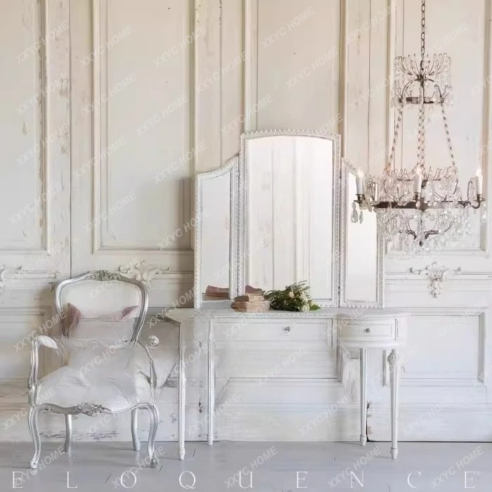 A  Solid wood furniture  distressed dresser Antique carved dressing table Neoclassical dressing table