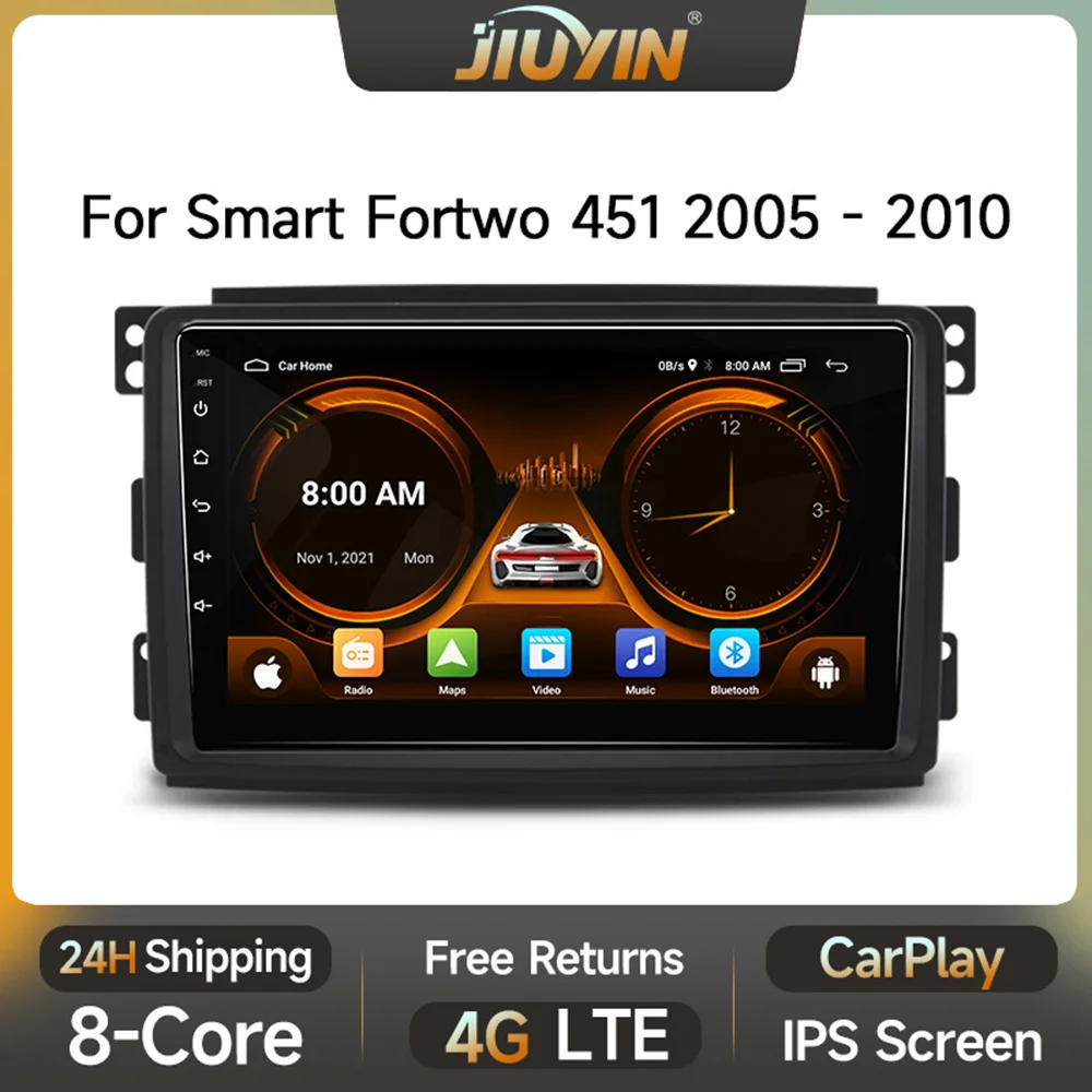 JIUYIN Car Radio For Smart Fortwo 451 2005 - 2015 wireless GPS CarPlay Android Auto No 2 din 2din DVD