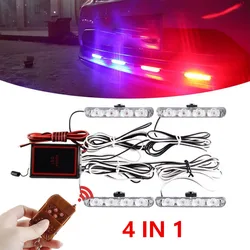 Car Front Grille Strobe Police Lights 4 In 1 Red Blue Flash Warning Emergency Lamp With Wireless Remote Control for Truck Van
