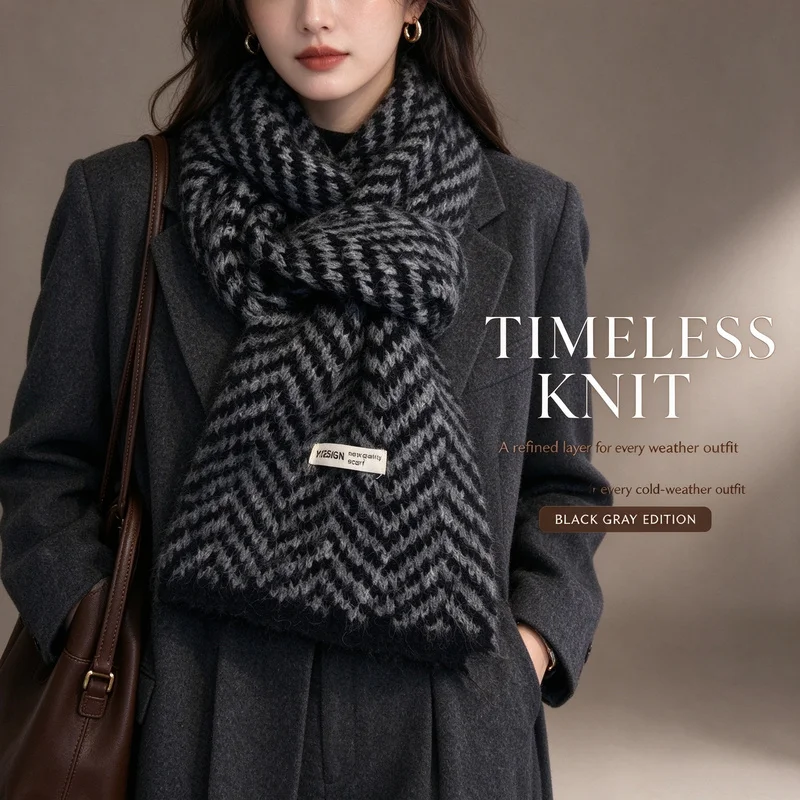 Niche, soft, and warm autumn/winter thickened herringbone scarf for women, versatile and suitable as a shawl, also available