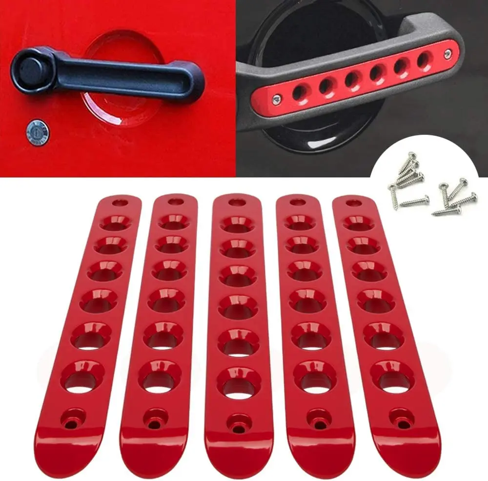 Front Door & Back Door Aluminum Grab Handle Cover for 2007-2018 Jeep Wrangler JK & Unlimited 4 Door 5pcs/Set (Red)