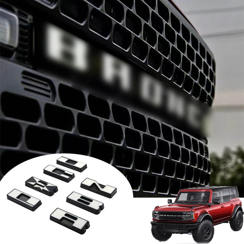 For  Bronco 2021 2022 Front Grille Emblem Letter Light Decoration Cover Car Head ABS Letters Badge  Car Light Accessories