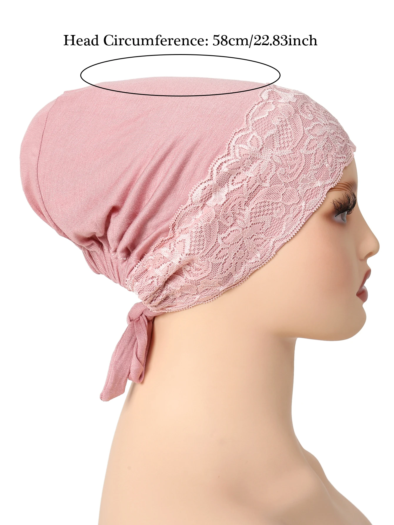 Solid Color Elastic Strap Women Hijab Caps Muslim Wrap Head Turban Bonnet Fashion Lace Headdress Islamic Clothing Accessories