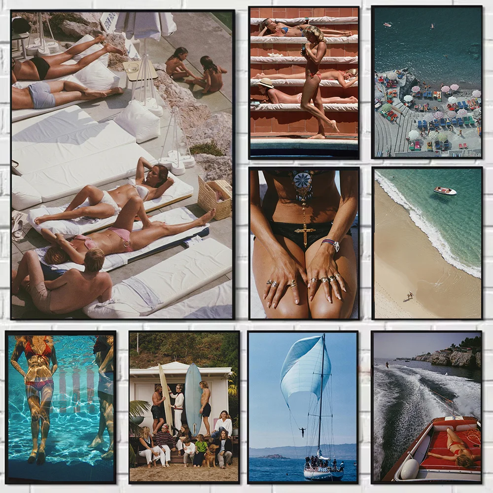 (No frame)Schlankes Apron Marisa Berenson Print Poster Beach Pool Canvas Painting Home Room Living Room Decor Cuadros