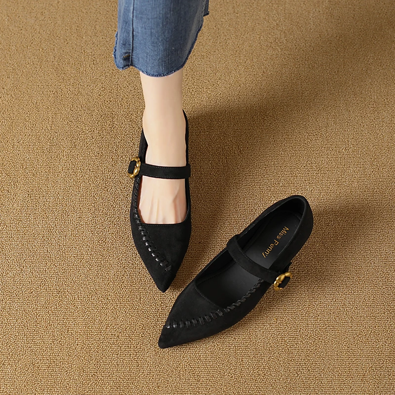

New High Quality Faux Suede Ballet Flats Women Retro Buckle Mary Jane Shoes Fashion Cozy Brand Designer Shoes Zapatos De Mujer