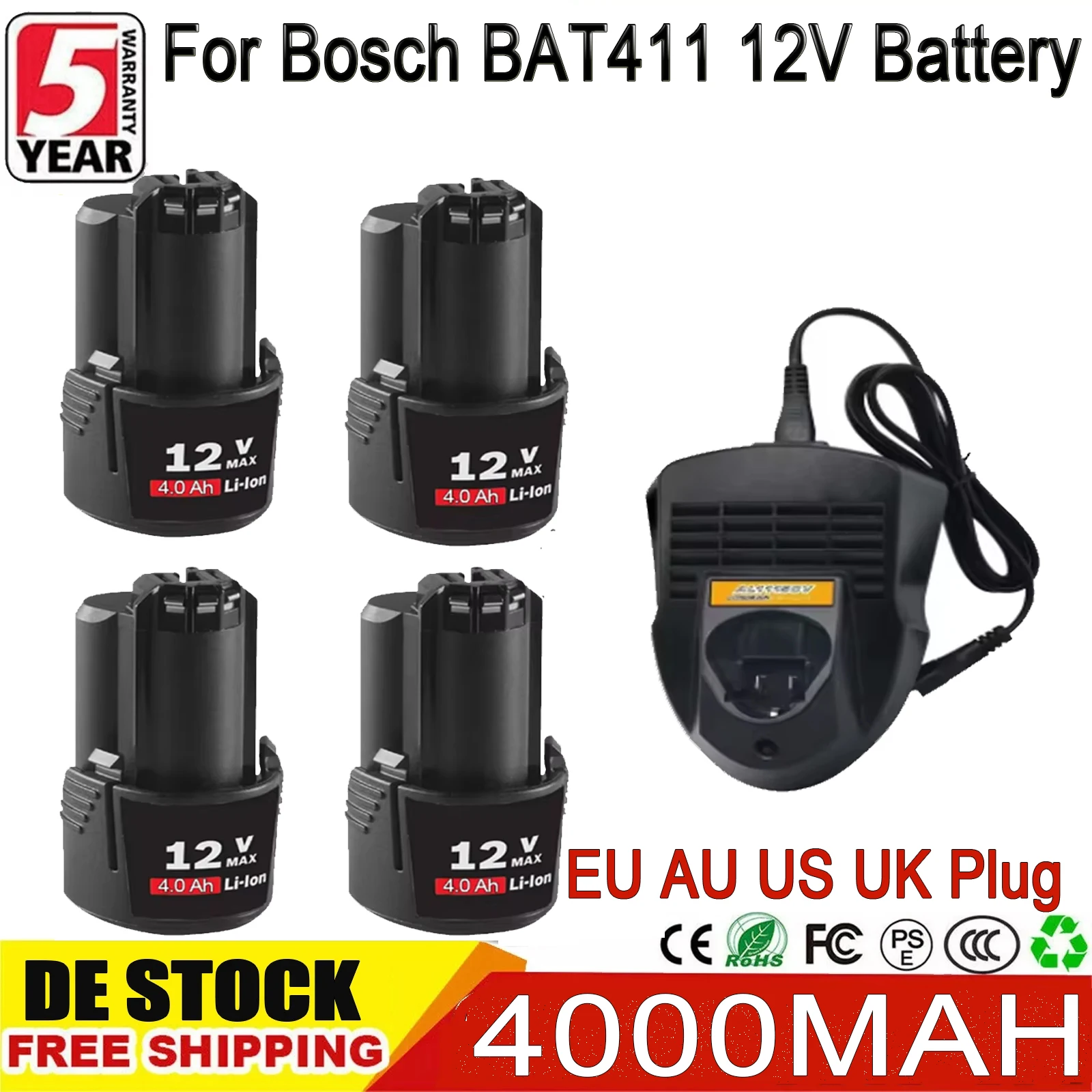 4000mah pour Bosch 12V BAT411 batterie et chargeur de remplacement pour Bosch BAT412 BAT413 perceuse sans fil outil électrique pour Bosch remplacer