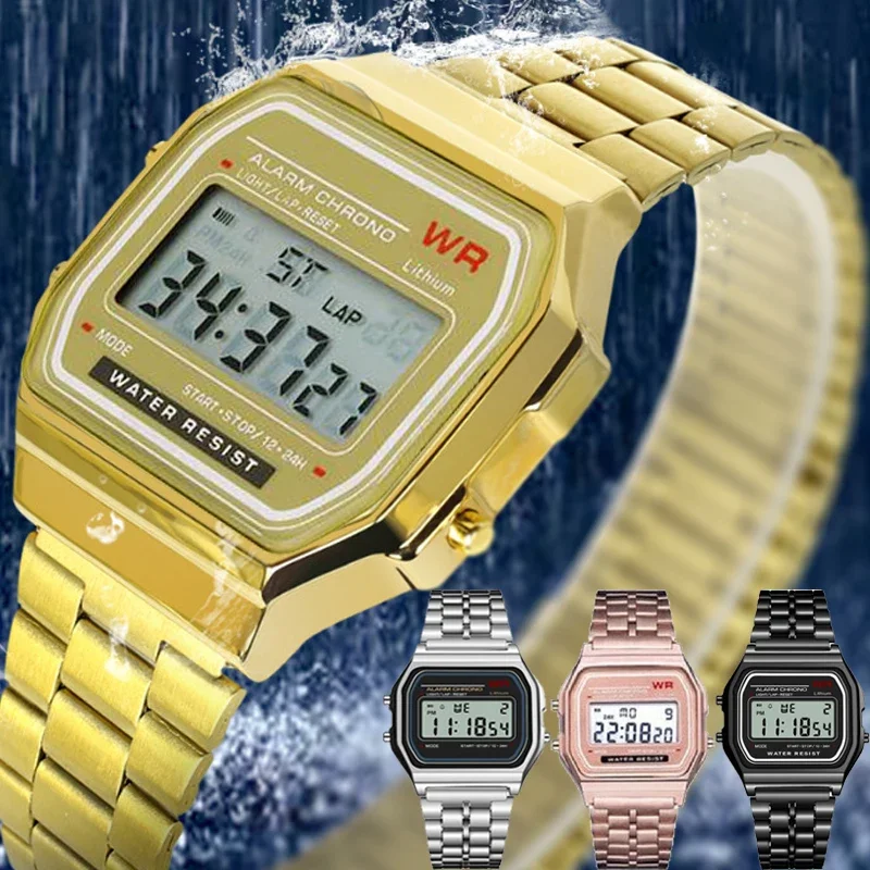 Retro Digital Stainless Steel Sports Military Watches Luxury F91W Band Watch Waterproof Men Women Electronic Wrist Watch Clock