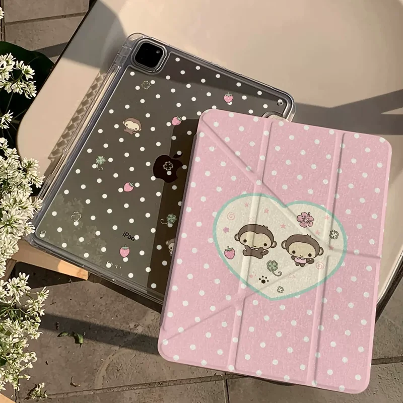 Pink Polka Dot Monkey Sweet Banana Wings Tablet Case For iPad Pro 13 11th A16 12.9' 10 9 8 7 6 Th Air 3 2 1 Mini 7 6 5 4 Cover