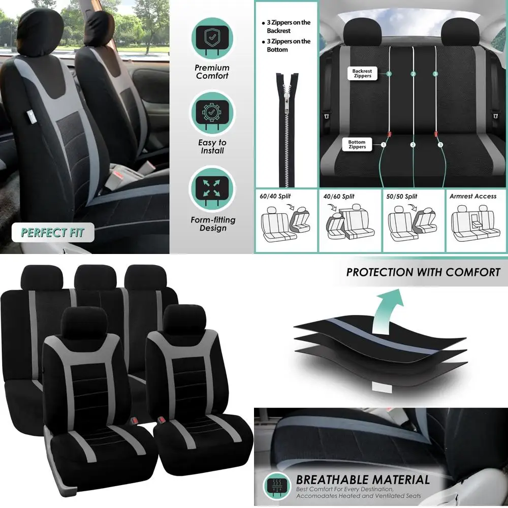 

Car Seat Covers Full Set Cloth - Universal Fit, Automotive Seat Covers, Low Back Front Seat Covers, Airbag Compatible, Split Ben