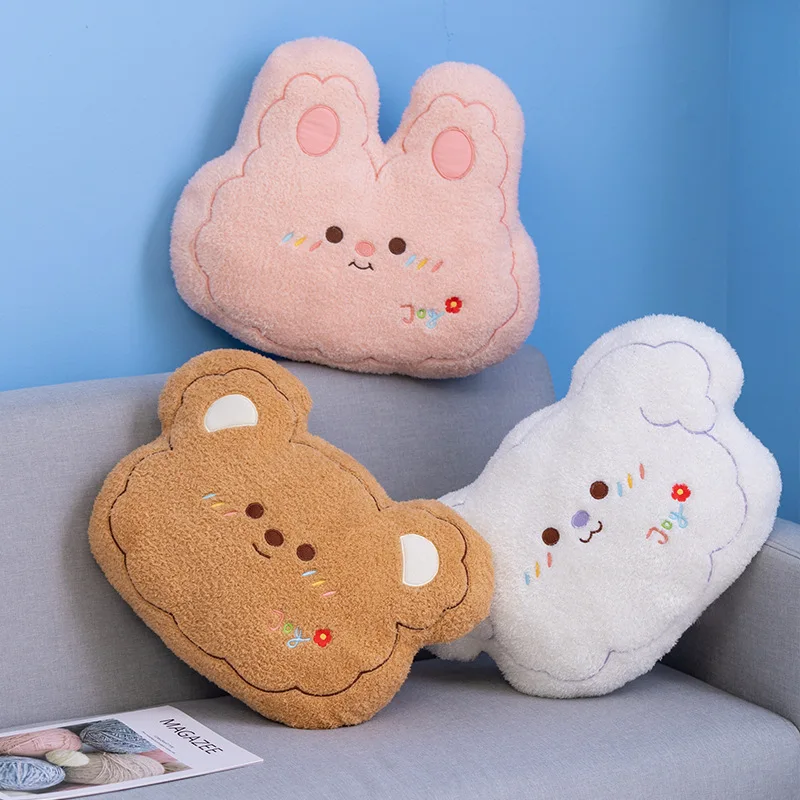 Short Plush Stuffed Throw Pillow Cartoon Sleeping Headrest Kawaii Bear Rabbit Dog Puffy Toy Lovely Sofa Room Decor Photo Props