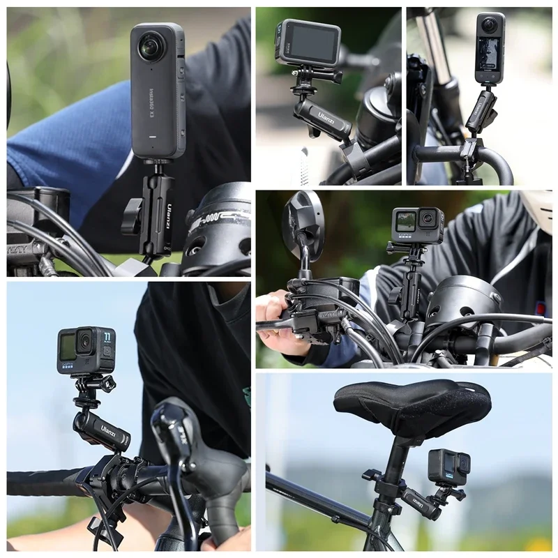 U-lanzi CM025 Bike/Motorcycle Handlebar Mount 360° Rotating Action Camera with Adapter for GoPro Hero 13 12 11 10 for Insta360