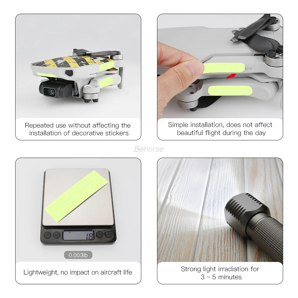 1Set Lichtgevende Stickers Voor Dji Mini/Mini 2/Mini Se/Mini 3 Pro/Mini 4 Pro Lichtgevende Stickers Fluorescerende Huid Drone Accessoires