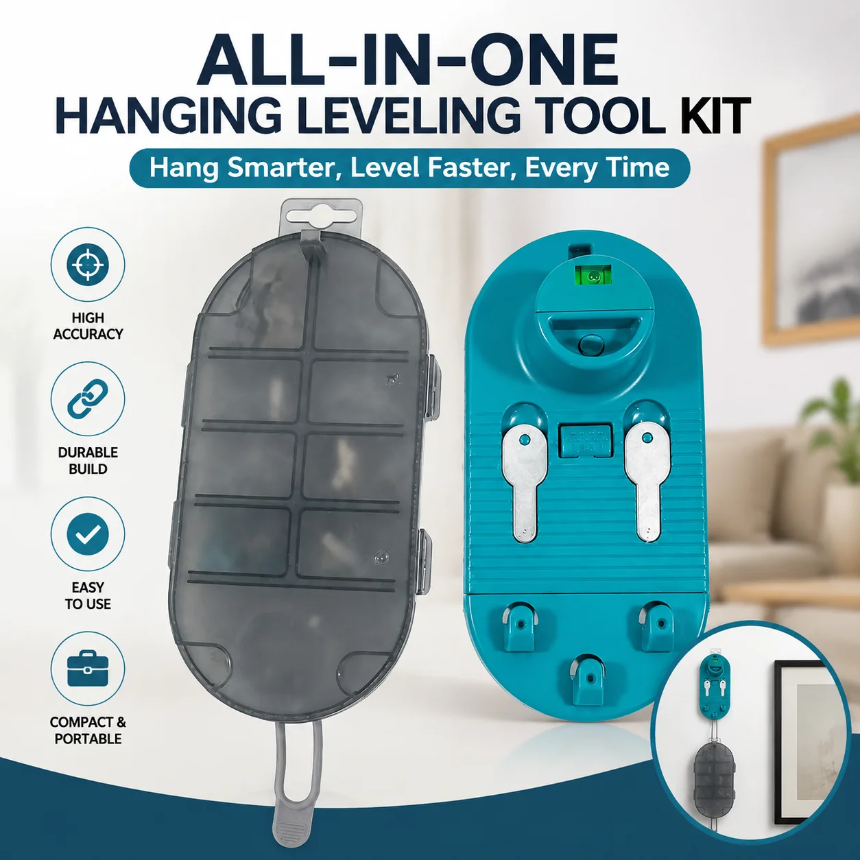 All-in-One Picture Hanging Kit Picture Leveling and Hanging Tool Sawtooth/Wire Hangers Hardware Case with 85-Piece Essentials