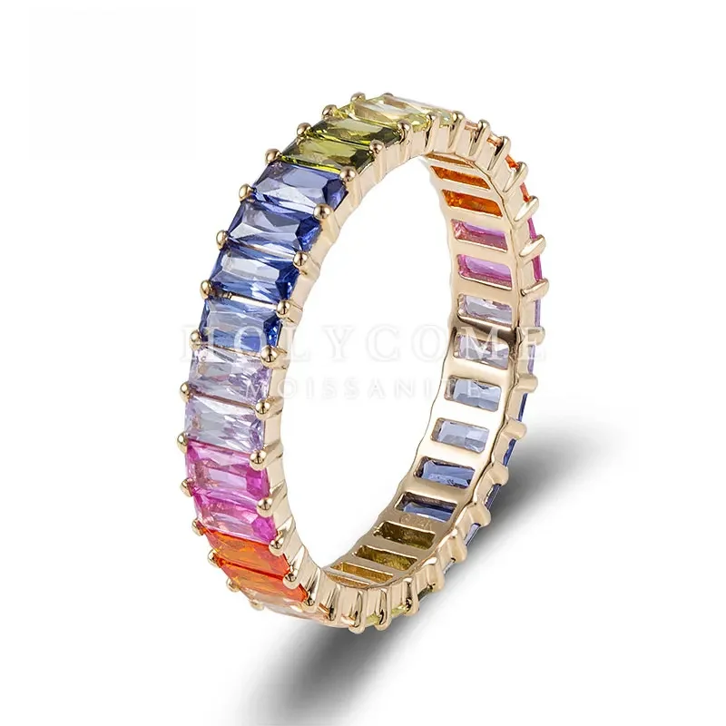 

Rainbow Color New Design Colorful Emerald Cut Cubic Ziconia Synthetic Diamond CZ Fashion Silver Plated Ring Women ring
