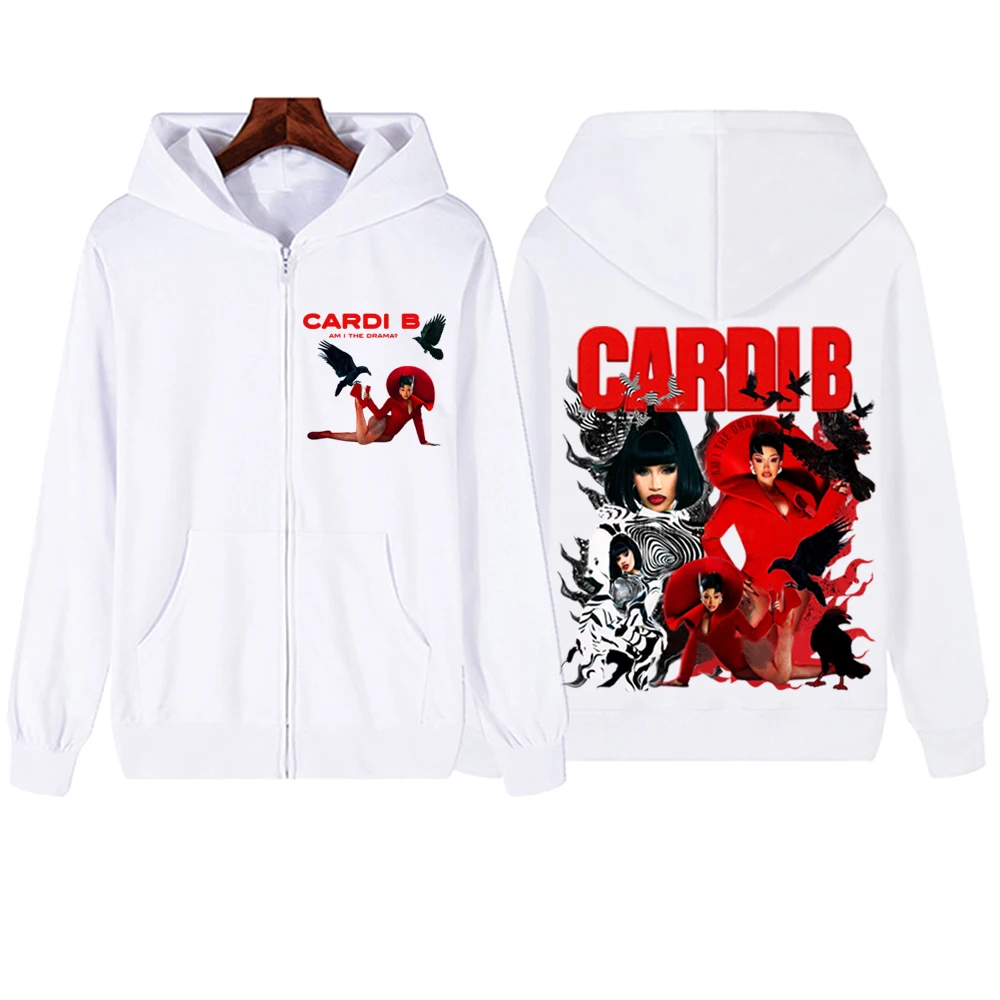 ألبوم جديد Cardi B Am I The Drama قلنسوة بسحاب رجل امرأة Harajuku البلوز القمم الشارع الشهير البلوز
