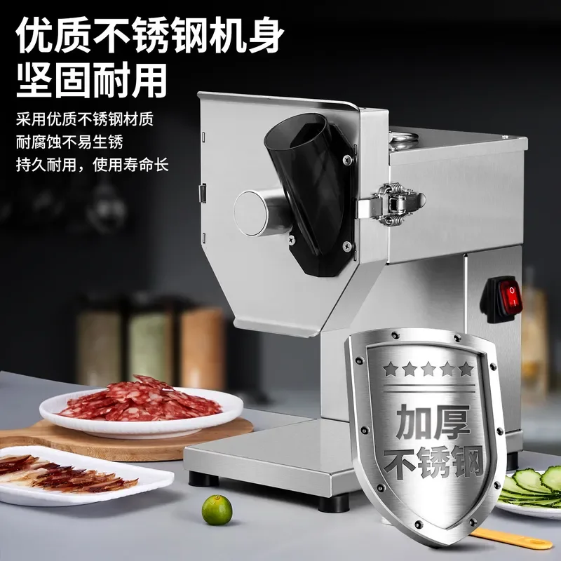 Commercial Automatic Sausage Slicer Stainless Steel Meat Cutting Machine for Bacon Garlic Cucumber Green Pepper Kitchen Tool