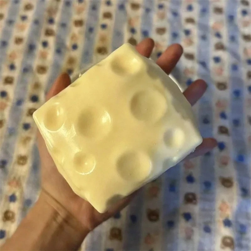 Trending ASMR Jumbo Cheese Cube Stress Ball No Bounce Soft Squeeze Sensory Fidget Toy Stress Relief Relaxing Gift For All Ages