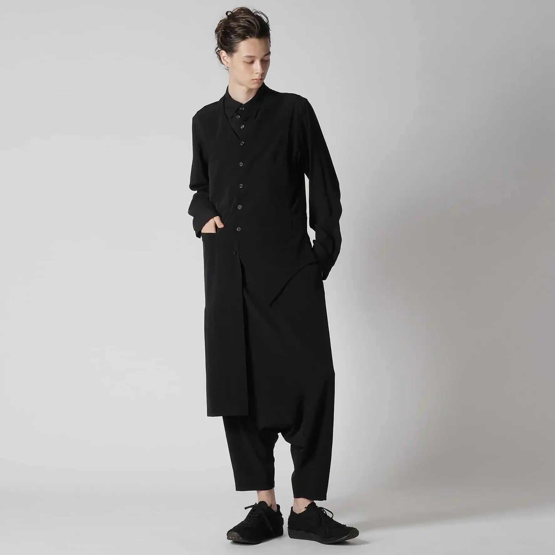 

YOJI OOAK Japanese design asymmetrical pleated hem, inner and outer vest, long vest, vest jacket