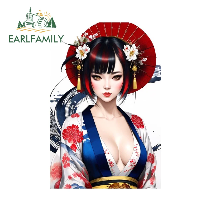 EARLFAMILY 13cm X 8.7cm for Geisha Japanese Cherry Blossom Car Stickers Fashionable Simple Decals Car Door Protector Graffiti