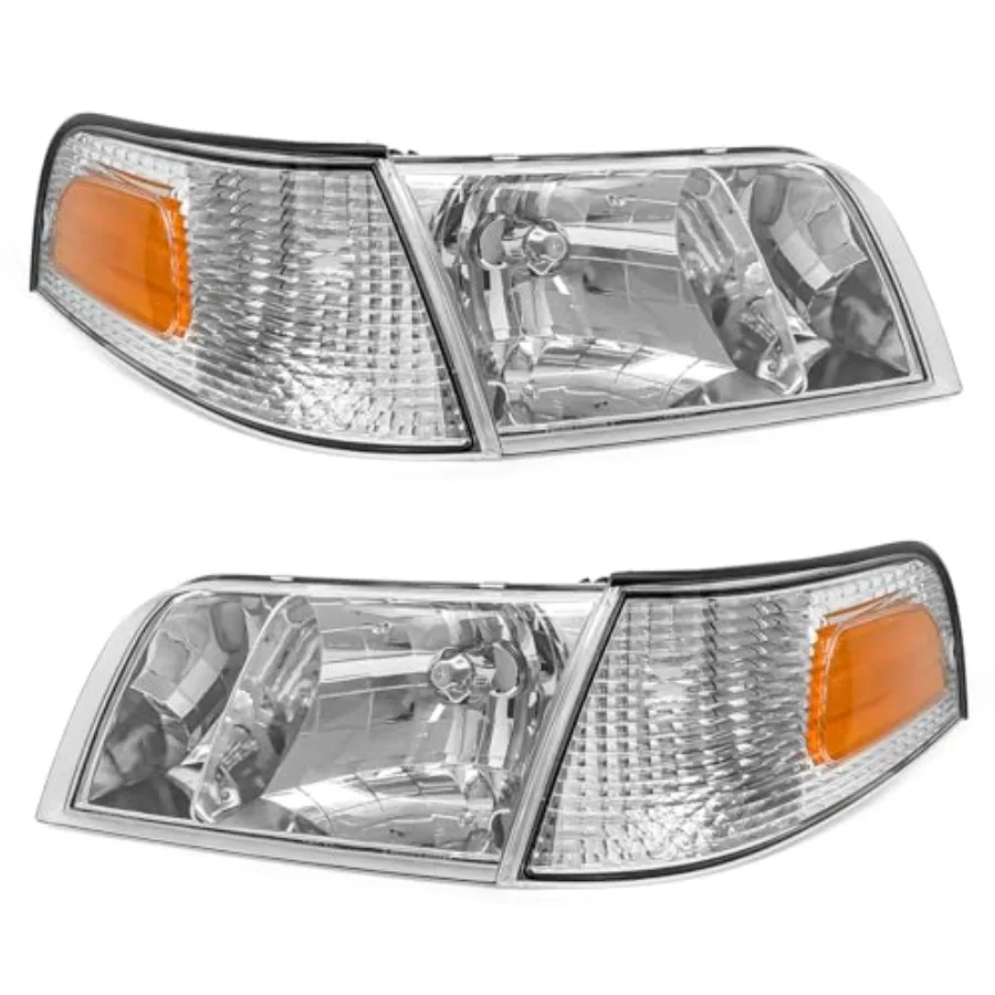 

Headlight Assembly Compatible with Crown Victoria 19982011 Replacement Headlamp Pair Featuring Chrome Housing and Amber Reflec