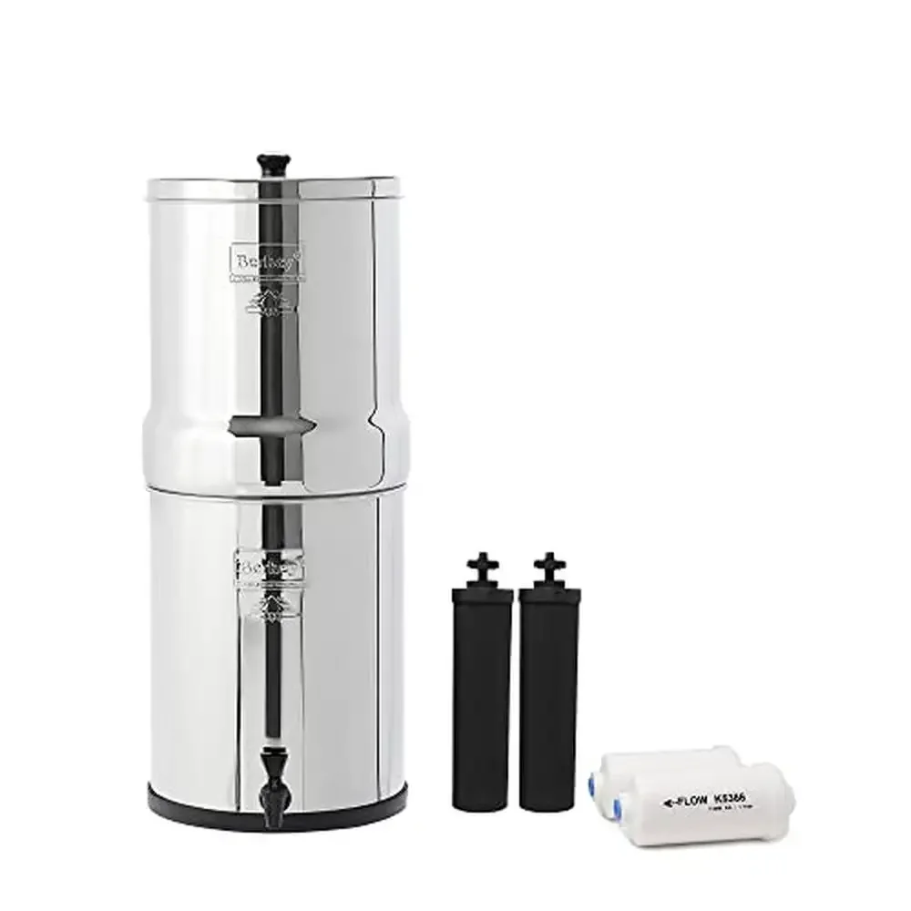 Gravity-Fed Water Filter System 3.25 Gallon 2 Black Elements Fluoride Arsenic Reduction Filter Tap Water Daily No Electricity