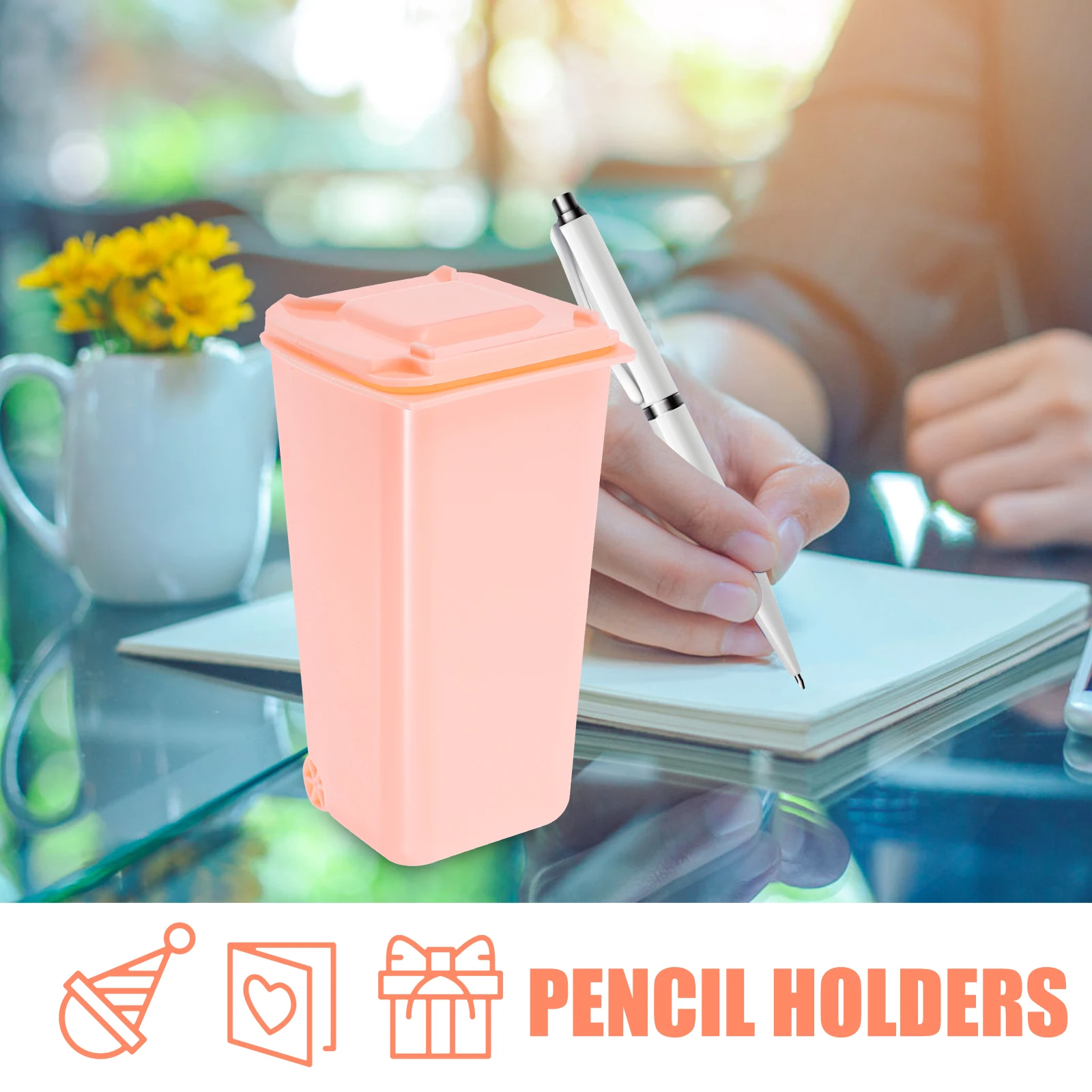 4 個ミニデスクトップゴミ箱かわいい漫画小さなプラスチックゴミ箱デュアルユースペンホルダーオフィスホームデスクオーガナイザー