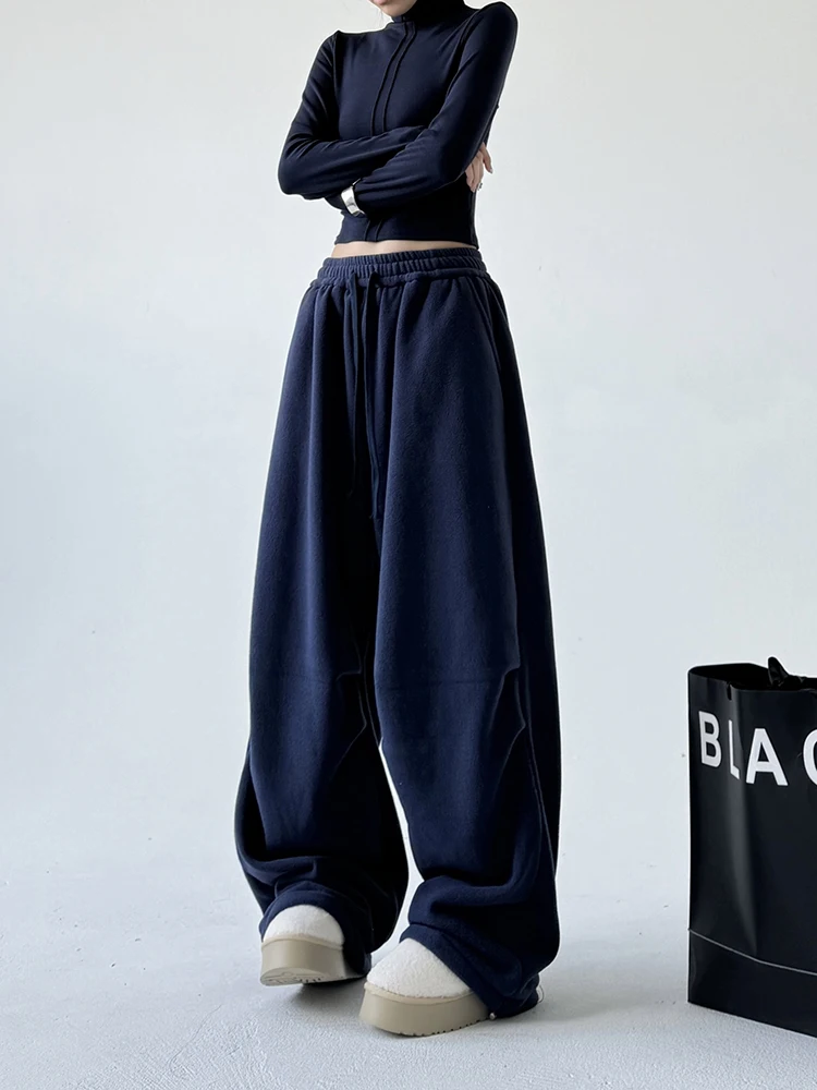 

High Waist Sport Pants Women Winter New Style Design Sense Parachute Sweatpants Casual Straight Leg Wide Leg Pants