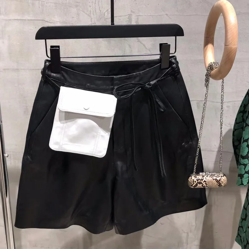 

ladies genuine women real lamb leather shorts