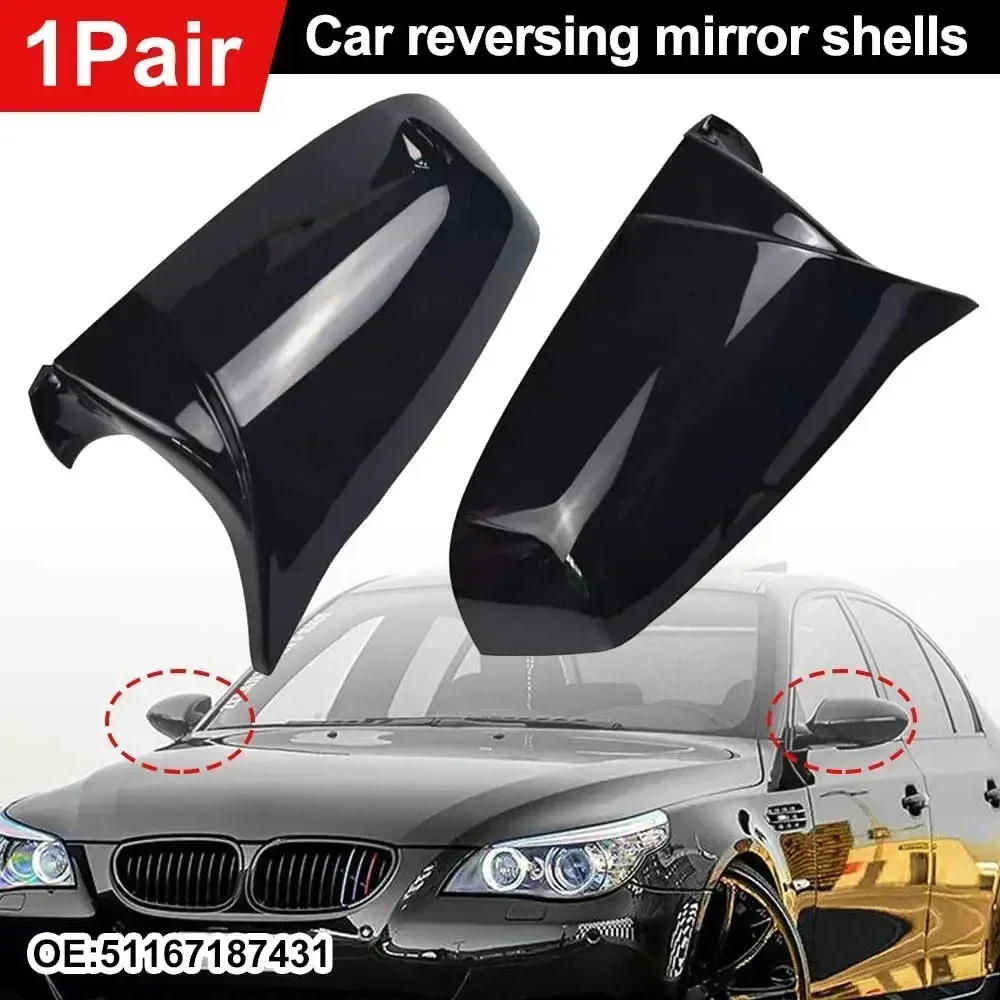 For BMW 5 Series E60 F02 F10 Car 1 Pair Rearview Mirror Cover Cap Mirror Housing Cover Rearview Caps Bright Black 51167187431