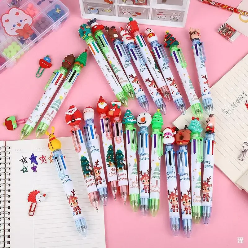 36Pcs new christmas 6-color ballpoint pen cartoon santa reindeer series holiday stationery office supplies