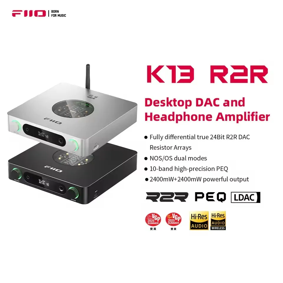 سماعة رأس FiiO K13 R2R لسطح المكتب DAC AMP BT5.4 عالية الدقة 24 بت R2R DAC مخرج قوي 2400 ميجاوات LDAC بث بلوتوث