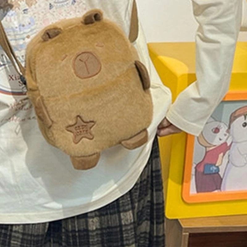 

G5AE Cartoon Animal Meart Magn Sag Plush Capybara Crossbody Bag Girl