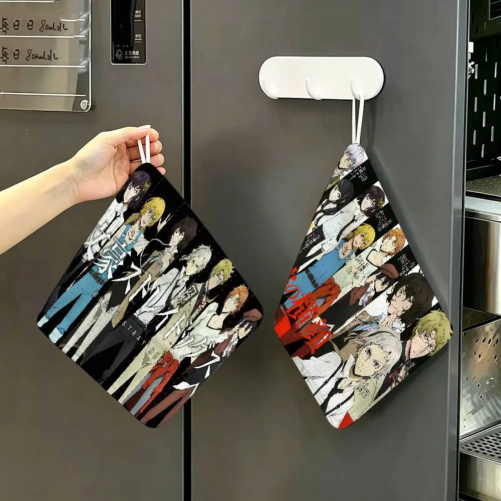 Anime Mystery B-Bungo Stray Dogs Hanging Kitchen Towel, Polyester Cotton Fabric, Absorbent Hand Wiping Towel for Home Dormitory