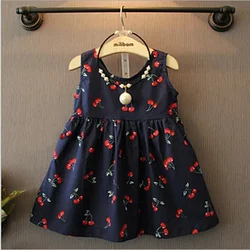 PatPat New Summer Baby Toddler Girl Sweet Cherry Print Backless Sleeveless Dress Baby Girl Clothes Perfect for Outings