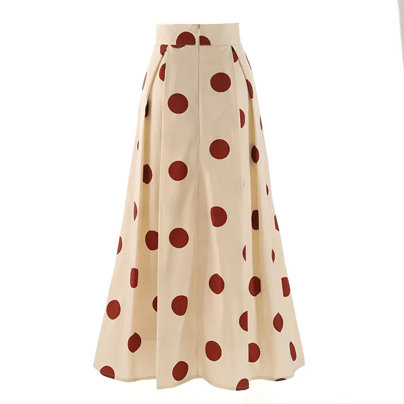 High Quality Vintage Hepburn Red Polka Dot Women Cotton Skirt New Spring Summer Elegant High Waist Mid-long Umbrella Skirts