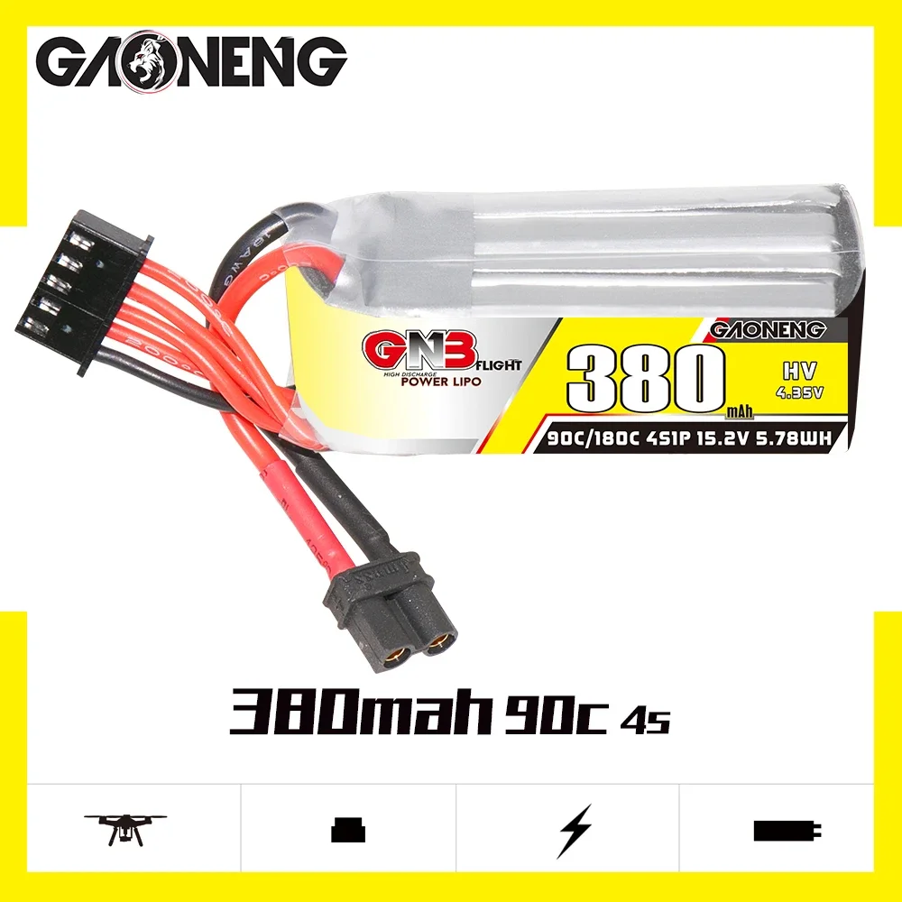 

GAONENG GNB 380mAh HV 4S 90C 180C 15.2V XT30 LiPo Battery Beta95X Beta85X Cinelog25 A85 1.6 to 2.5 inches Propeller Drone