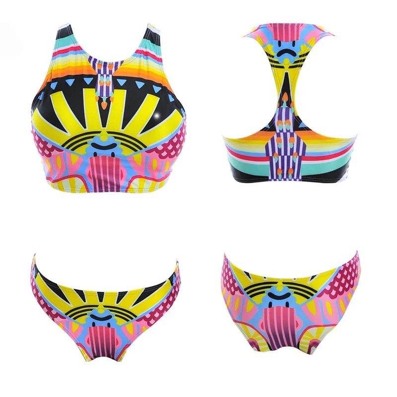 

Women Sexy Swimsuit Scoop Neck Striped Swimwear Female Bikini Set Summer Beachwear Bathing Suit Push Up Tie Swimwear Biquinis