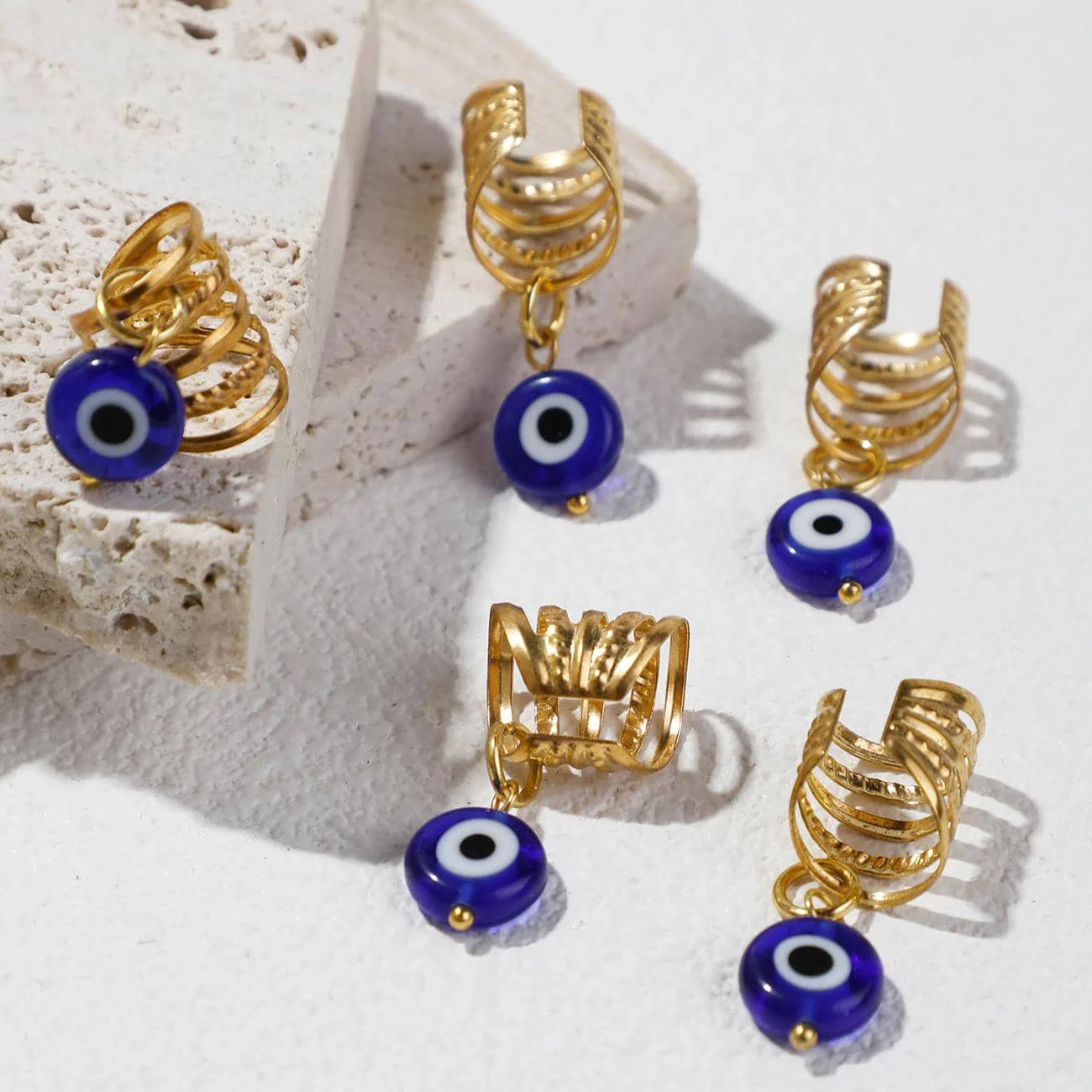 5PCS 더러운 머리 끈 헤어 링 세트 악마의 눈 디자인 빈티지 스타일 유행 헤어 액세서리 재고 있음