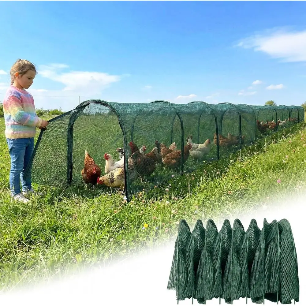 

s or Yard,79" & 157" Extra Long oldable Chicken Tunnels or Outside,All-in-One Kit with Sun Protection Net, Removable Door, e & T