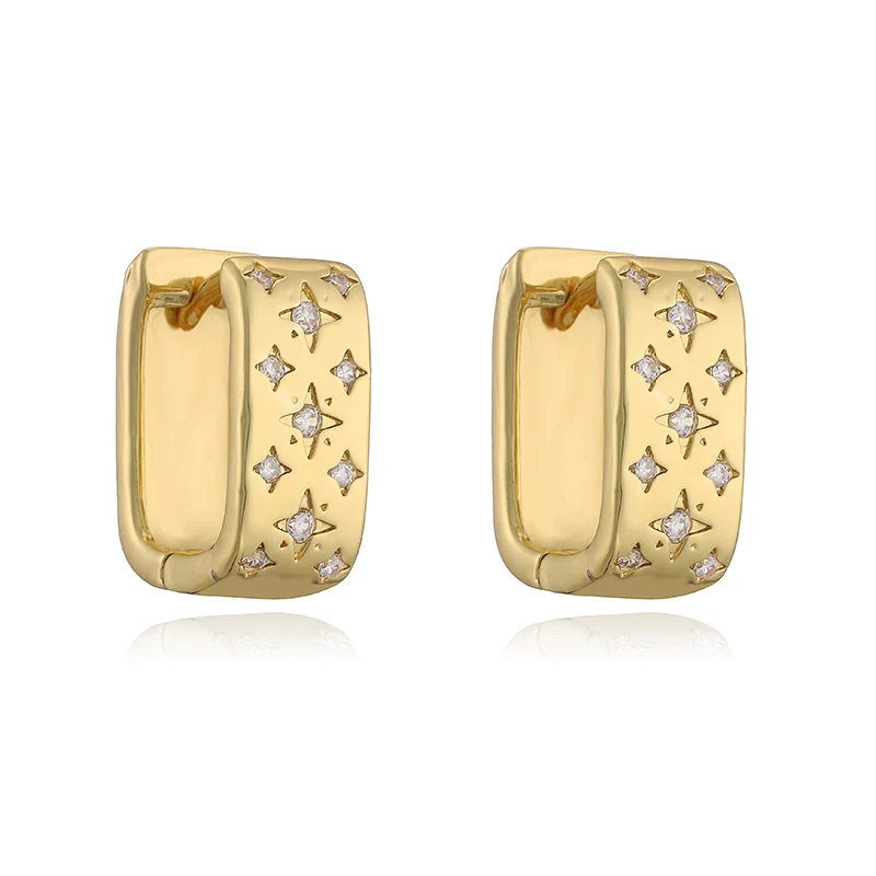 HECHENG, Colourful Zirconia Star Pattern Square Round Popular Simple Unisex Ladies Metal Earrings 1 Pair (Couple Jewelry)