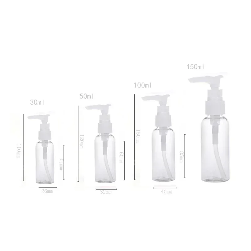 100Pcs 30ml-150ml Empty PET Plastic Pump Bottle Refillable Travel Lotion Dispenser Container For Shampoo Body Wash Conditioner