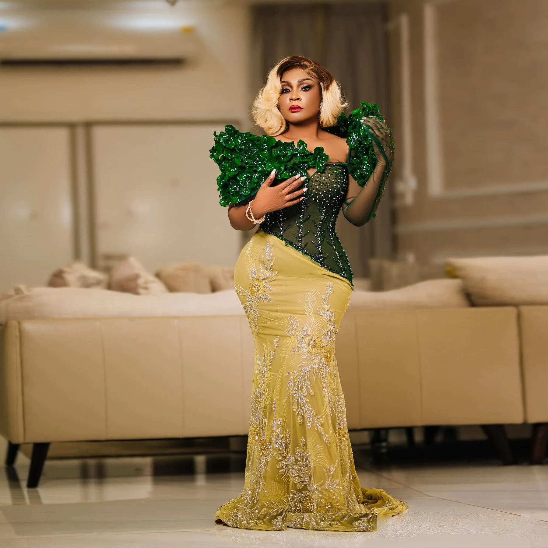 Applique Crystals Mermaid One Shoulder Party Prom Gowns Sleeve Beaded Elegant Long Formal Dresses Luxury Evening Dress