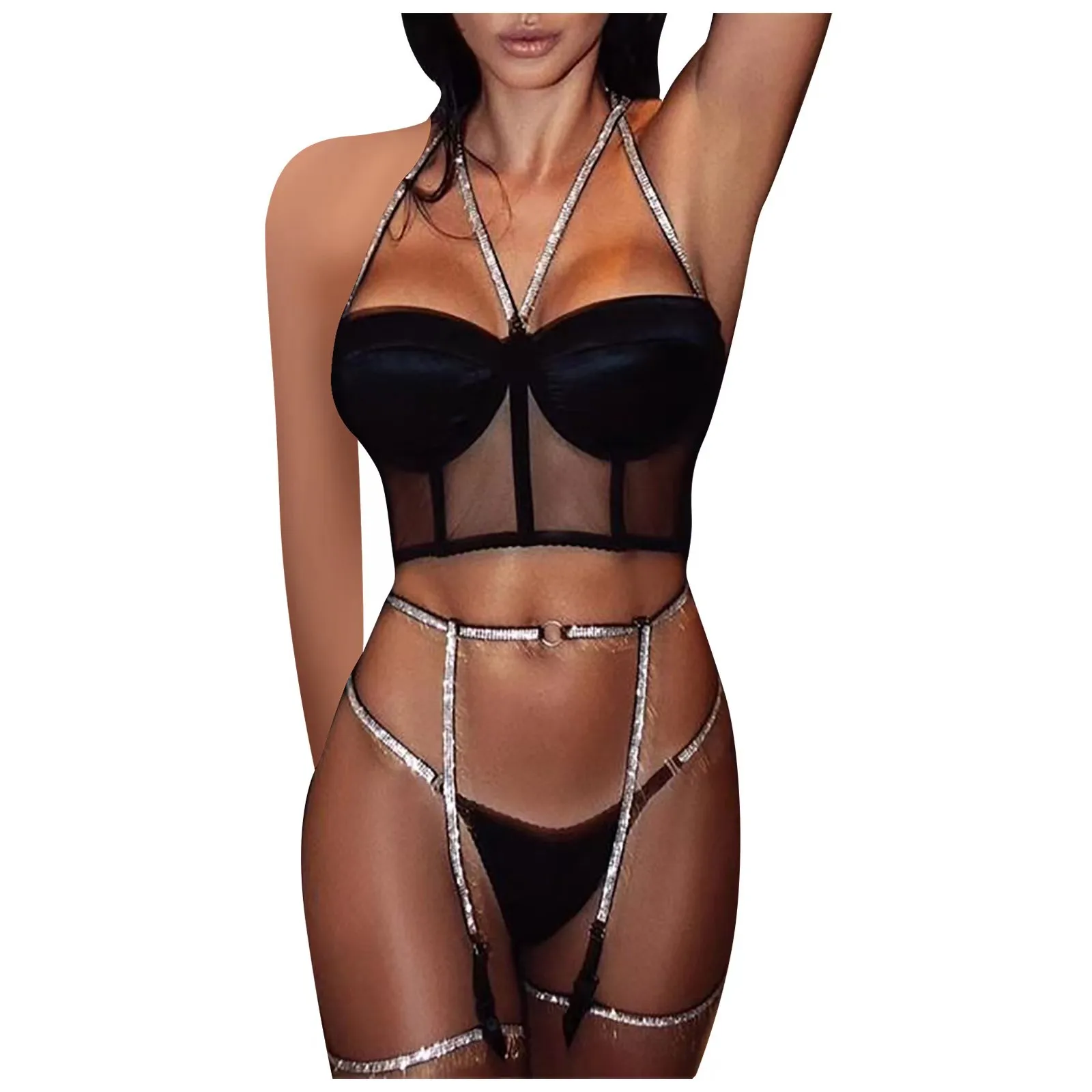 Koltailace Cute Girl Type Uniform Temptation Sex Underwear Free Shine Embellishment Belt Body Shaping Jumpsuit