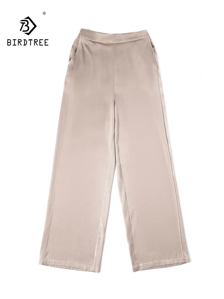 

BirdTree, 95%Real Silk Casual Pants, Women High Waisted Solid, Commute Versatile Mom Wide Leg Trouser, 2024 Summer Fall B45097QC