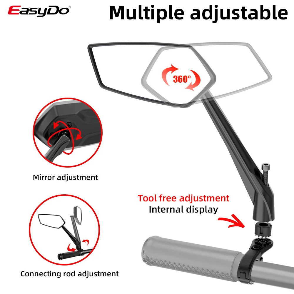 EASYDO Bicycle Rearview Mirrors Adjustable Bike Mirror Handlebar Convenient Installation For Bike Mirror With Wide Field of View