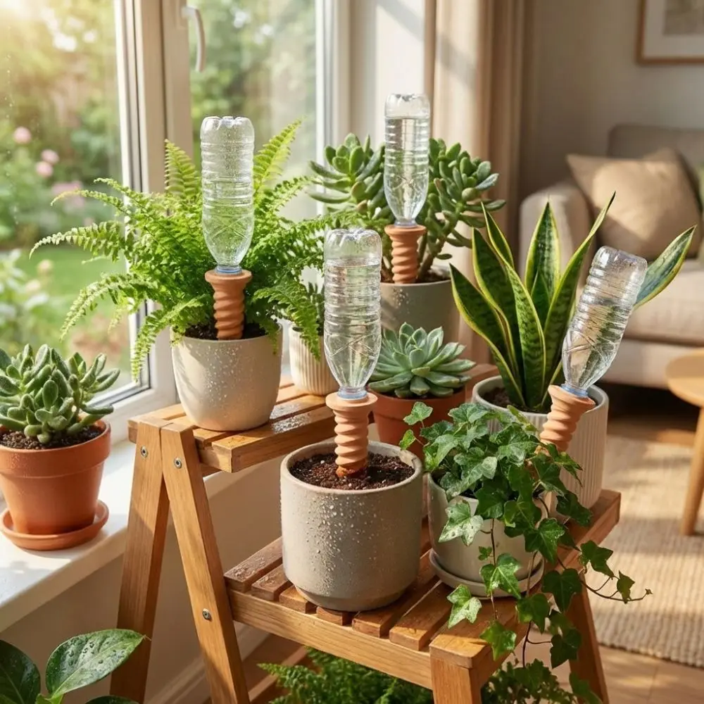 Natural Clay Self-Watering Terracotta Stakes Automatic Irrigation Screws-Shaped Plant Watering Stakes Water Conservation