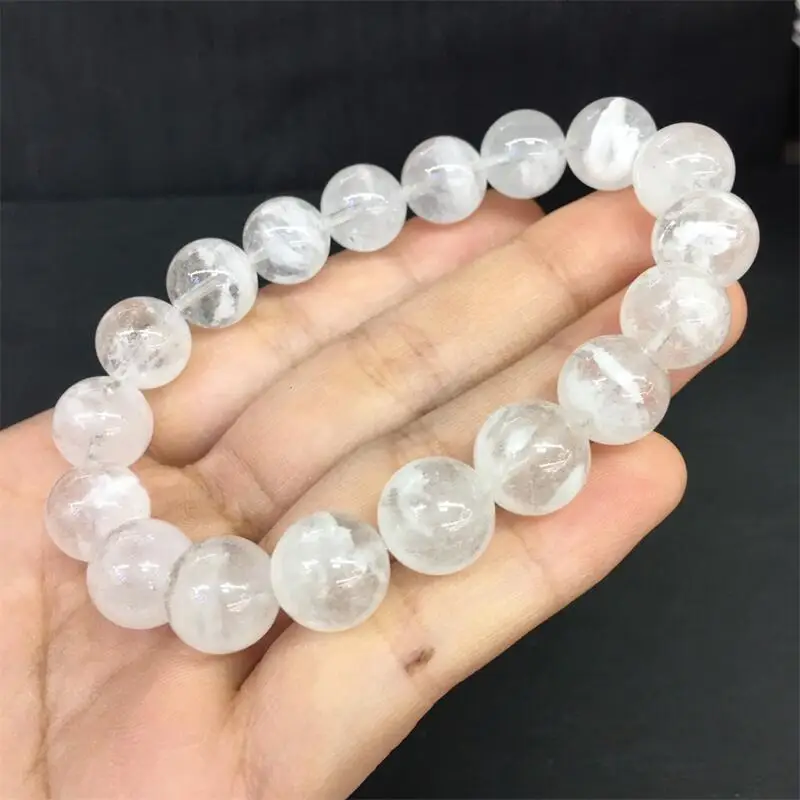 10MM Natural White Snowflake Garden Quartz Bracelet for Men Bracelet  Energy Crystal Aura Healing Yoga Elastic Couple Jewelry