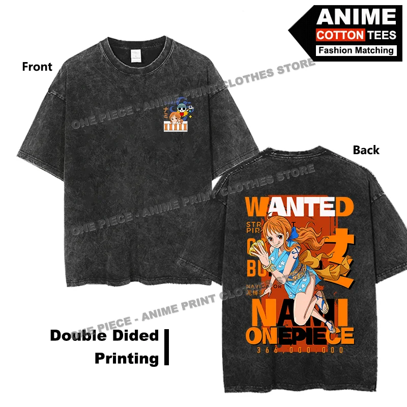 

Anime One Piece - Nami WANWED CoverT-shirt Double Sided Print Clothing y2k Street styl Men Women Short Sleeve Cotton Loose Tees