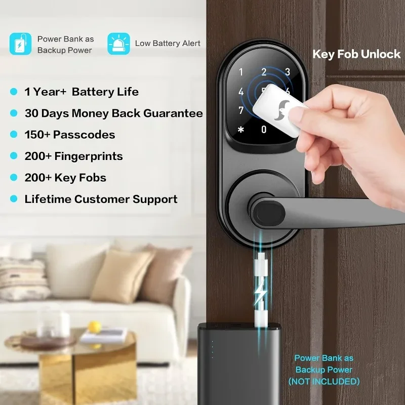 Imagem -03 - Smart Door Lock com Teclado Keyless Entry Front Door Lock Fingerprint Lock Sifely